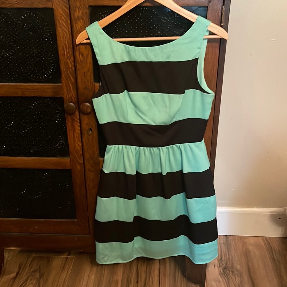 B.Darlin teal and navy striped dress, size small